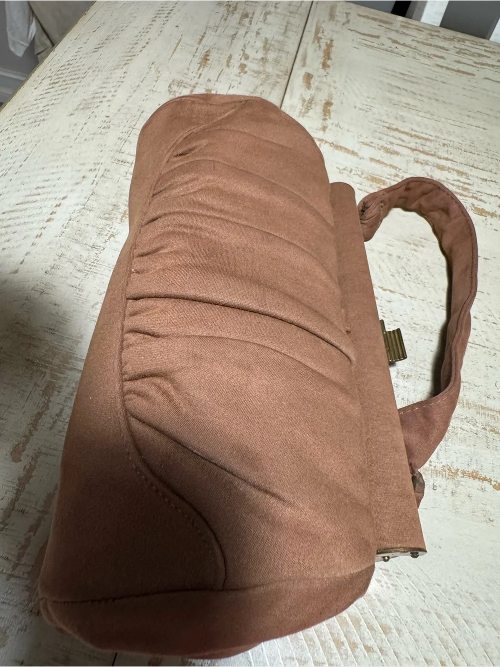 VTG Brown Pleated Frame-Top Shoulder Bag